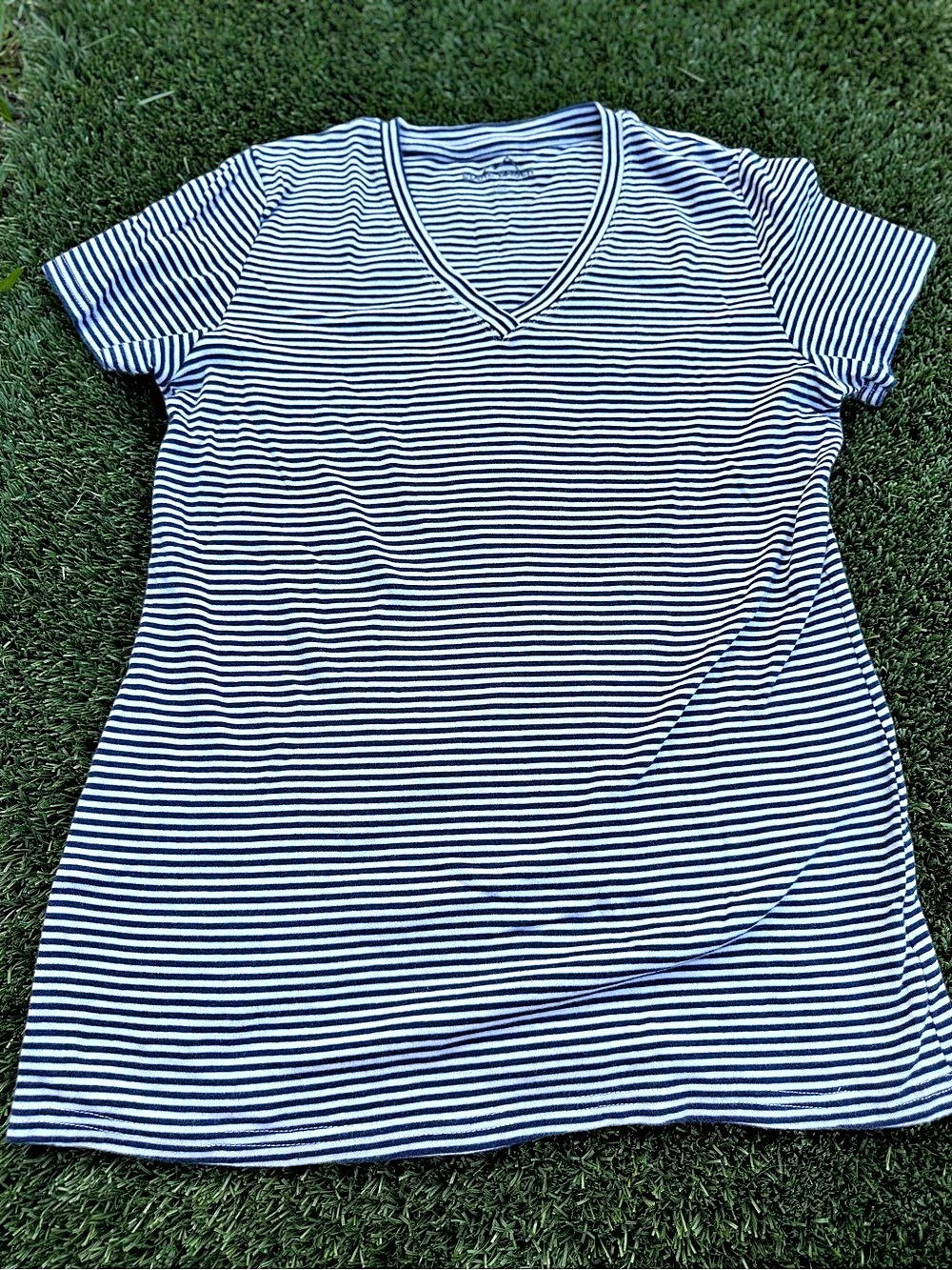 Eddie Bauer Women's Everyday Short-Sleeve V-Neck T-Shirt Blue & White